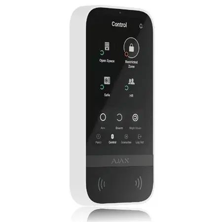 AJAX (58455) KeyPad TouchScreen Bezdrátová dotyková klávesnice bílá / 5" IPS / BLE / 6x AA