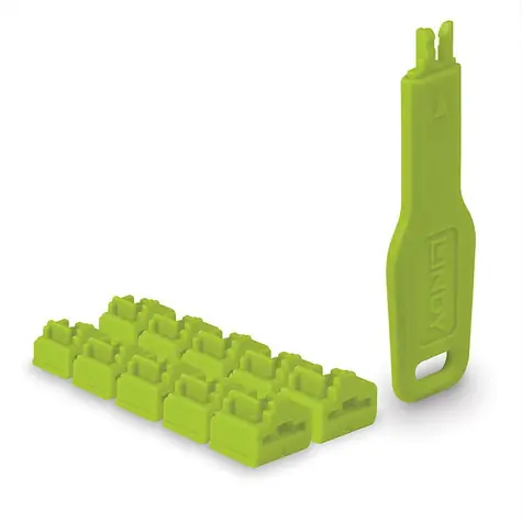 Lindy 47894 Blokátor portů RJ-45 s klíčem zelená / 10 ks