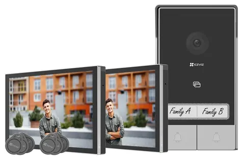 EZVIZ HP7 2-Family Kit-EU černo-stříbrná / Wi-Fi / 2048×1296 / 2× dotykový monitor 7" / 1x zvonek / IP65