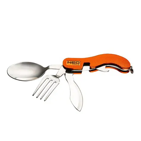 NEO TOOLS 63-027 / Multifunkční nástroj 3v1 / hliník / 100mm / nůž / vidlička / lžička