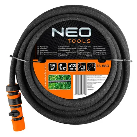 NEO TOOLS 15-880 černá / odkapávací hadice / 15m / 1/2" / 8bar
