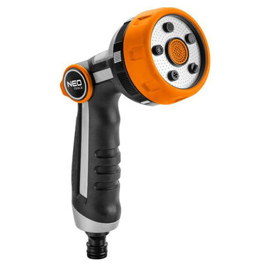 NEO TOOLS 15-708 oranžovo-černá / pistolový rozprašovač s regulací proudu / 5 funkcí / ZAP/VYP palcem