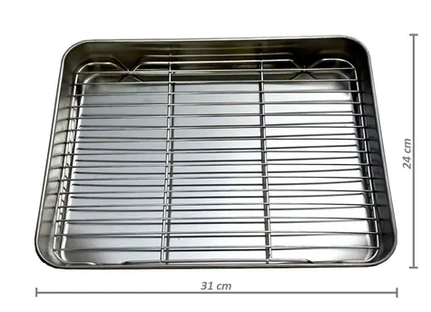UG Grill Nerezový plech na pečení s mřížkou 31x24x5cm vel. SM s vyšším dnem