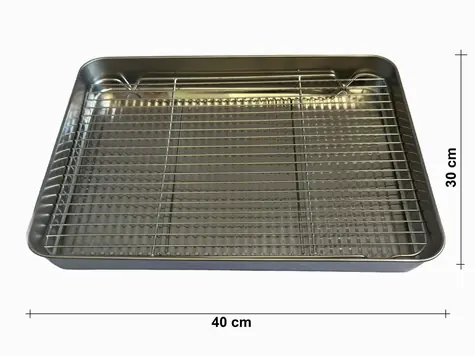 UG Grill Nerezový plech na pečení s mřížkou 40x30x5cm - vel. M s vyšším dnem