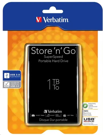 Verbatim Store'n'Go 1TB / 5400ot. / 2.5" / 8MB Cache / USB 3.0 / Černý / Externí / doprodej