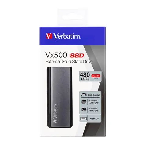 Verbatim Store 'n' Go Vx500 480GB stříbrná / Externí SSD / 2.5"/ USB 3.1 Gen 2 / čtení: 500MBs / zápis: 440MBs