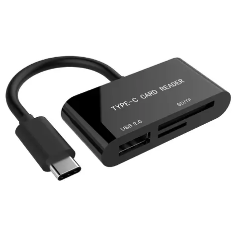 Gembird USB-C čtečka karet SDXC a USB 2.0 / SD&SDHC&SDXC + MicroSD / černá