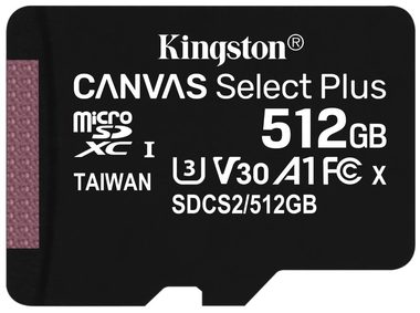 Kingston Canvas Plus microSDXC 512GB / UHS-I V10 / U1 / Class 10 