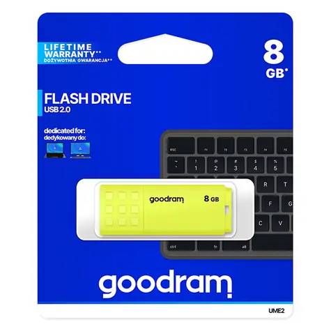 GOODRAM UME2 8GB žlutá / Flash disk / USB 2.0 / čtení: 20MBs / zápis: 5MBs