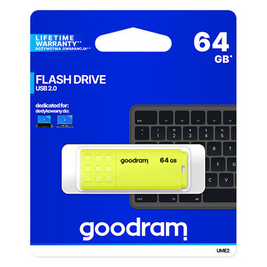 GOODRAM UME2 64GB žlutá / Flash disk / USB 2.0 / čtení: 20MBs / zápis: 5MBs
