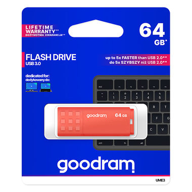 GOODRAM UME3 64GB oranžová / Flash disk / USB 3.0 / čtení: 60MBs / zápis: 20MBs