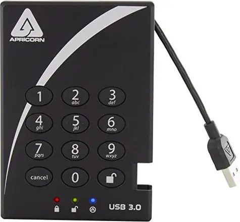 Apricorn Aegis Padlock 2TB černá / Externí HDD / 2.5" / šifrování 256-bit AES / USB 3.0