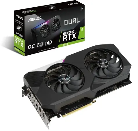 ASUS DUAL-RTX3070-O8G-V2 LHR / 1500-1770MHz / 8GB GDDR6 / 256-bit / 2x HDMI+3x DP / 240W (8+8)