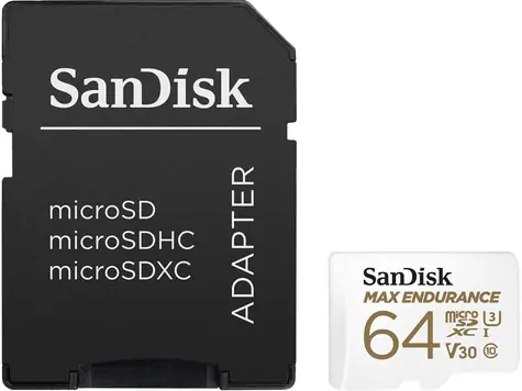 SanDisk Max Endurance microSDXC 64GB + adaptér / Class 10 / UHS-I / U3 / V30 / čtení: 100MBs / zápis: 40MBs