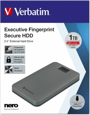 Verbatim Executive Fingerprint Secure 1TB šedá / Externí HDD / 2.5"/ USB 3.2 Gen 1 / čtečka otisku prstů