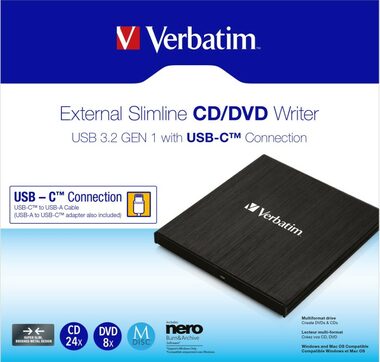 Verbatim externí mechanika DVD-RW Rewriter černá / USB-C