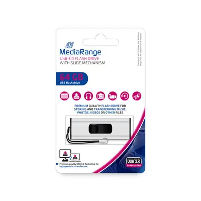 MediaRange MR917 64GB stříbrná / Flash Disk / USB-A 3.0 / čtení: 80MBs / zápis: 25MBs