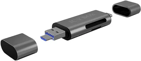 Icy Box IB-CR200-C černá / externí čtečka paměťových karet / USB C & Dual type A/microB
