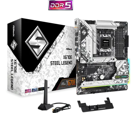 ASRock X670E Steel Legend / AMD X670 / DDR5 / SATA III RAID / USB / GLAN / M.2 / sc.AM5 / Wi-Fi / ATX