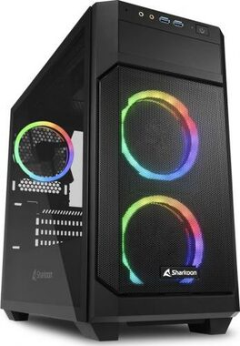 Sharkoon V1000 průhledná bočnice černá / Micro-ATX / 2x USB 3.0 / 3x 120 mm / Bez zdroje / průhledná bočnice