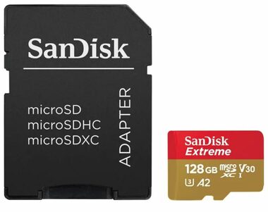 SanDisk Extreme microSDXC 128GB + adaptér  / Class 10 / UHS-I / čtení: až 190MBs