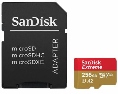 SanDisk Extreme microSDXC 256GB + adaptér / Class 10 / UHS-I / čtení: až 190MBs