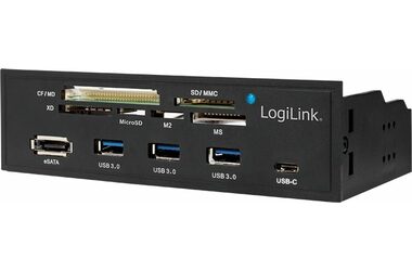 LogiLink UA0341 černá / 5.25" USB Hub a čtečka karet / 3x USB-A / 1x USB-C / 1x eSATA 