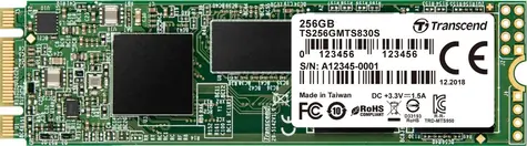 Transcend MTS830S 256GB / M.2 2280 SATA / RW: 530/400 MBps / IOPS: 45K/75K / MTBF 2.0mh / 3y