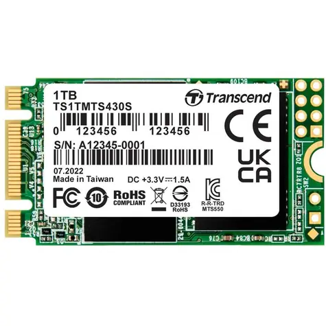 Transcend MTS430S 1TB / M.2 2242 SATA / RW: 560/500 MBps / IOPS: 80K/85K / MTBF 1.0mh / 5y