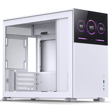 Jonsbo D31 Screen bílá / Micro-ATX / 1x USB-C 3.1 / 1x USB-A 3.0 / bez zdroje / průhledná bočnice / displej