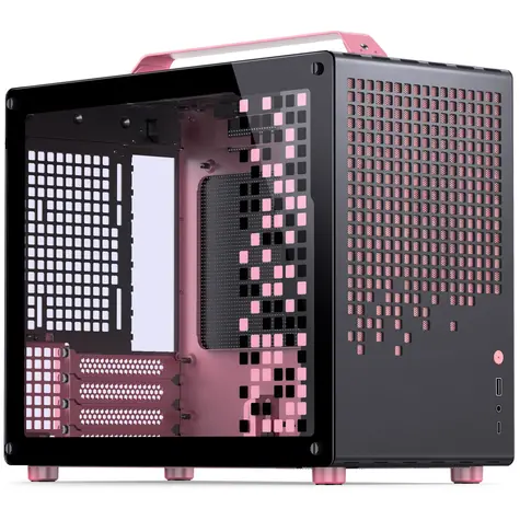 Jonsplus Z20 černo-růžová / Micro-ATX / 1x USB-A 3.2 / 1x USB-C 3.2 / průhledná bočnice 