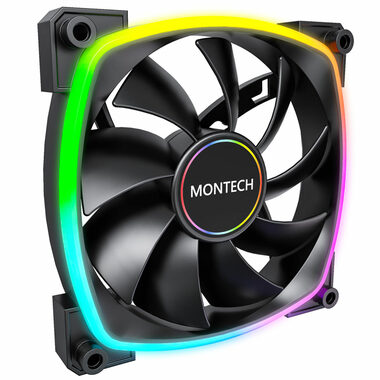 Montech AX140 PWM ARGB černá / 140mm / 27.9 dB @ 1600 RPM / 90.5 CFM / 4-Pin PWM + 3-Pin