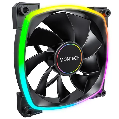 Montech RX140 PWM ARGB Reverse černá / 140mm / 27.9 dB @ 1600 RPM / 90.5 CFM / 4-Pin PWM + 3-Pin