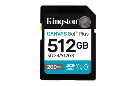 Kingston Canvas Go Plus SDXC 512GB / UHS-I V30 / U3 / Class 10 / čtení: až 200MBs / zápis: až 160 MBs