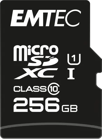 EMTEC microSD EliteGold 256GB + Adapter / UHS-I U1 / čtení: 90MBs / zápis: 20MBs