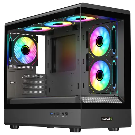 EVOLVEO Ursus / M-ATX / 1 x USB-A 3.0 + 2 x USB-A 2.0 / 6x 120 mm ARGB / bez zdroje / průhledná bočnice + přední panel