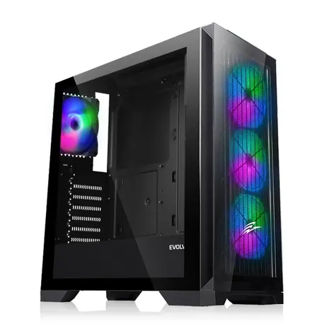 EVOLVEO Ptero Q2G černá / ATX / 1x USB 3.2 Gen 1 + 2x USB 2.0 / 4x 120 mm ARGB / bez zdroje / průhledná bočnice + přední