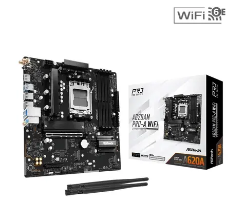 ASRock A620AM Pro-A WiFi / AMD A620A / 4xDDR5 / 2x SATA III / USB / GLAN / M.2 / sc. AM5 / mATX