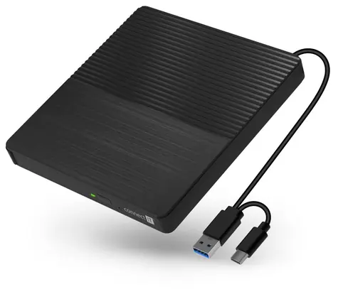 CONNECT IT CFF-1030-BK 3v1 SlimDrive černá / Externí CD/DVD mechanika / USB-C + USB-A