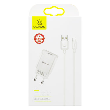 USAMS T21 USB 2A Cestovní Nabíječka + Lightning Kabel bílá