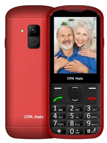 CPA Halo 28 Senior s nabíjecím stojánkem červená / 2.8" / 240 x 320 / 0.3 Mpx / SOS / svítilna / rádio / MicroSD / BT 