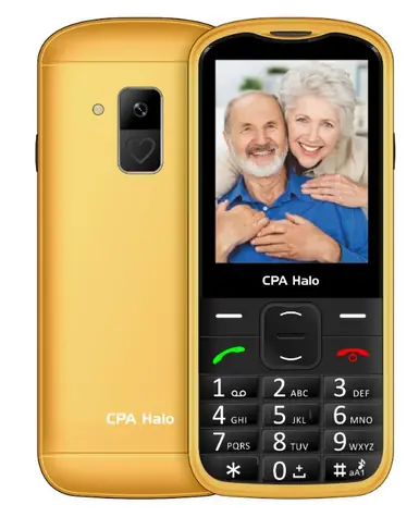 CPA Halo 28 Senior s nabíjecím stojánkem zlatá / 2.8" / 240 x 320 / 0.3 Mpx / SOS / svítilna / rádio / MicroSD / BT 