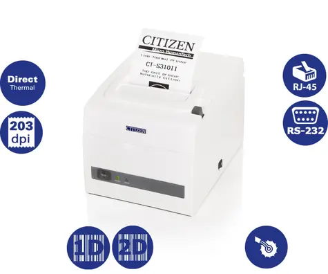 Citizen CT-S310II / pokladní / 80mm / Termotiskárna / 203dpi / USB / RS-232 / řezačka / bílá