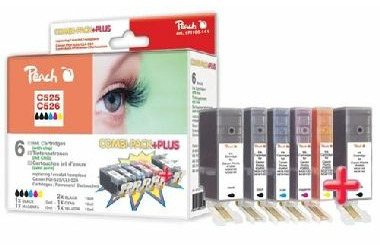 Peach Combi Pack Plus s cipem Remanufactuer, XL-výnos, kompatibilní s Canon CLI-526,  PGI-525