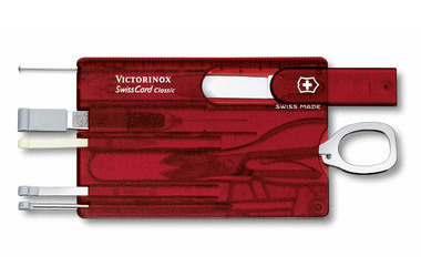 VICTORINOX SWISSCARD červená-transparentní / Multifunkční karta / Počet funkcí 10 / Rozměry 82 x 45 mm