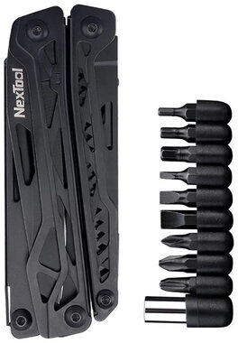 Nextool NE20151 BlackKnight + sada bitů černá / Multifunkční kleště / 11 nástrojů