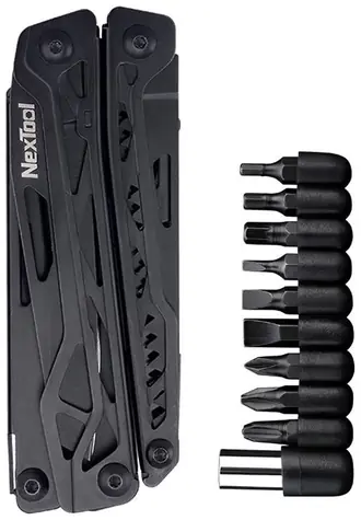 Nextool NE20151 BlackKnight + sada bitů černá / Multifunkční kleště / 11 nástrojů