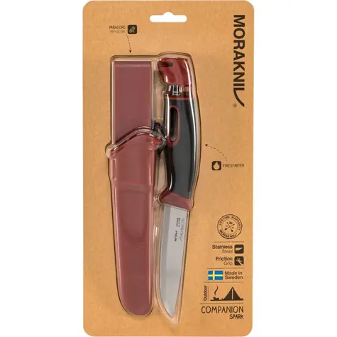 Morakniv Companion Spark červená / Outdoor nůž s křesadlem / nerezová ocel / čepel 10.4 cm / plastové pouzdro