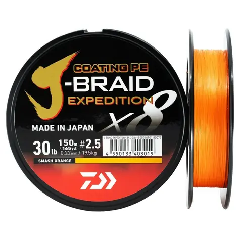 Daiwa Šňůra J-Braid Expedition X8E Smash Orange 300m 0,32mm