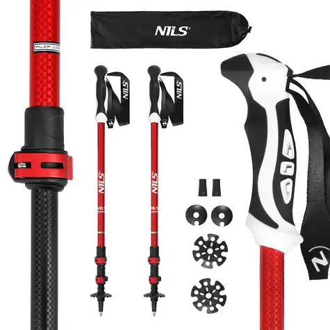 NILS TK8601 Trekingové hole červené